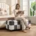 HOMCOM Storage Ottoman, Storage Bench with Wood Legs, Footstool, Footrest with Velvet Surface for Bedroom, Hallway, Living Room, 114 x 47 x 47 cm, Dark Grey and White - 1