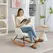 HOMCOM Rocking Chair, Modern Upholstered Velvet Armchair with Solid Wood Legs and Metal Frame for Living Room, Bedroom, Cream - 1