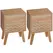 HOMCOM 2-Piece Scandinavian Bedside Tables with Drawers, Bedside Cabinets with Wood Legs, Natural - 1