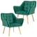 HOMCOM Armchair Accent Chair, Vanity Chair with Wide Arms, Slanted Back, Padding, Metal Frame, Wooden Legs, Home Bedroom Furniture Seating, Set of 2, Green - 1