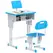 HOMCOM Kids Adjustable Desk and Chair Set, Book Stand, Pen Slot - Blue - 1