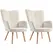 HOMCOM Modern Accent Chair Set of 2 Velvet-Touch Tufted Wingback Armchair Upholstered Leisure Lounge Sofa Club Chair with Wood Legs, Cream White - 1