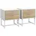 HOMCOM Modern Bedside Table with 2 Drawers and Metal Frame, Sofa Side Table for Bedroom Living Room, Set of 2, White and Oak - 1