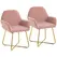 HOMCOM Modern Arm Chair Set of 2 Upholstered Accent Chair with Metal Base for Living Room Pink - 1