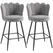 HOMCOM Set of Two Velvet-Feel Lotus Bar Stools - Grey - 1