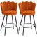 HOMCOM Set of Two Velvet-Feel Lotus Bar Stools - Orange - 1