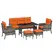 Outsunny 6 Pieces Rattan Garden Furniture Set with Dining Table and Cushions, Orange - 1