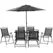 Outsunny Eight-Piece Garden Dining Set, with Chairs, Table and Parasol - Black - 1