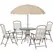 Outsunny Garden Patio Texteline Folding Chairs Plus Table and Parasol Furniture Bistro Set 6 Pieces - Coffee/Cream - 1