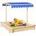 Outsunny Kids Wooden Sand Pit Sandbox Children Square Outdoor Playset Adjustable Canopy Bench Seat 120x120x120cm - 1