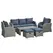 Outsunny Six-piece Outdoor Rattan Dining Set, Outdoor Sofa Set with Reclining Armchairs and Mental Frame, Blue - 1
