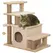 PawHut Adjustable Cat Steps, with House & Hanging Toy Ball - Beige - 1