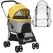 PawHut Detachable Pet Stroller with Rain Cover, 3 In 1 Cat Dog Pushchair, Foldable Carrying Bag w/ Universal Wheels, Brake, Canopy, Basket, Storage Bag for Small and Tiny Dogs - Yellow - 1