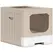 PawHut Foldable Cat Litter Box with Lid, Slide-Out Drawer, Scoop, Easy Clean, Odour Control, Anti-Splashing, Khaki - 1