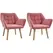 Set of 2 Accent Chair, Arm Chair with Slanted Back, Thick Padding and Rubber Wooden Legs for Living Room, Pink - 1