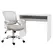 Vinsetto Home Office Chair and Computer Desk Set, Mesh Chair with Swivel Wheels, Study Desk with Storage Shelf, High Gloss White and Grey - 1