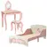 ZONEKIZ Toddler Bed Frame, Kids Dressing Table with Mirror and Stool, Cute Animal Design Kids Bedroom Furniture Set for Ages 3-6 Years, Pink - 1