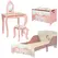 ZONEKIZ Kids Bedroom Furniture Set Includes Bed Frame, Toy Chest, Dressing Table for Ages 3-6 Years, Pink - 1