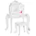 HOMCOM Kids Vanity Table and Chair Set with Tri-Folding Mirror and Stool, Makeup Dressing Table with Drawer, White - 1