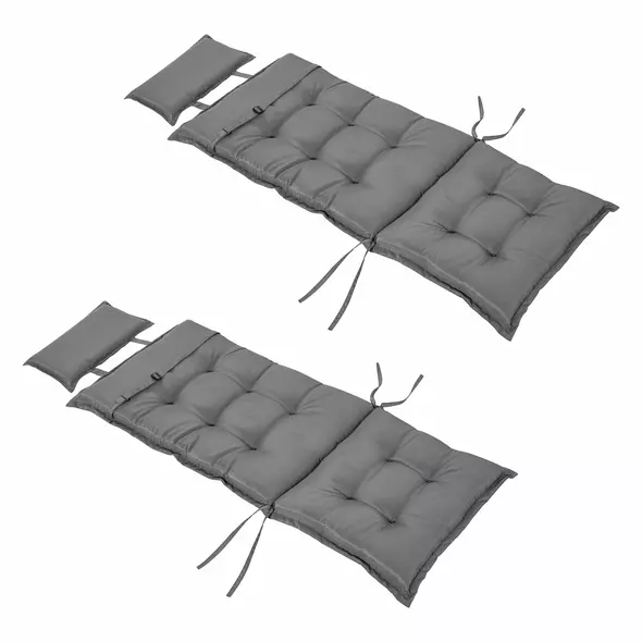 Outsunny Set of 2 Outdoor Chair Cushions, High Back Padded Patio Chair with Pillow for Indoor and Outdoor Use, Dark Grey - 2