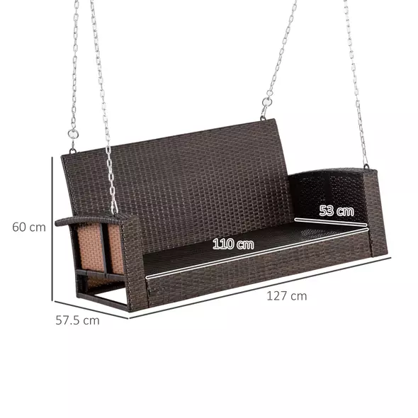 Outsunny 2 Seater Rattan Garden Swing Chair, Porch Swing Bench Loveseat with Cushion, Wicker Outdoor Hanging Swinging Seat with 2 Metal Chains, 250 KG Capacity for Patio, Balcony, Cream White - 3