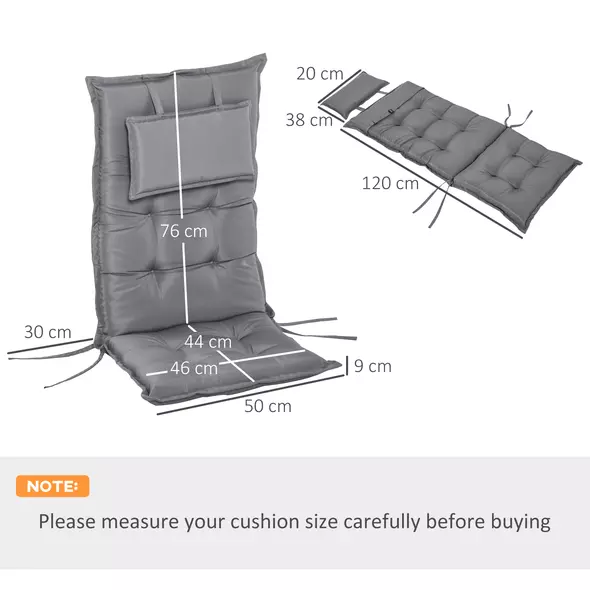Outsunny Set of 2 Outdoor Chair Cushions, High Back Padded Patio Chair with Pillow for Indoor and Outdoor Use, Dark Grey - 3