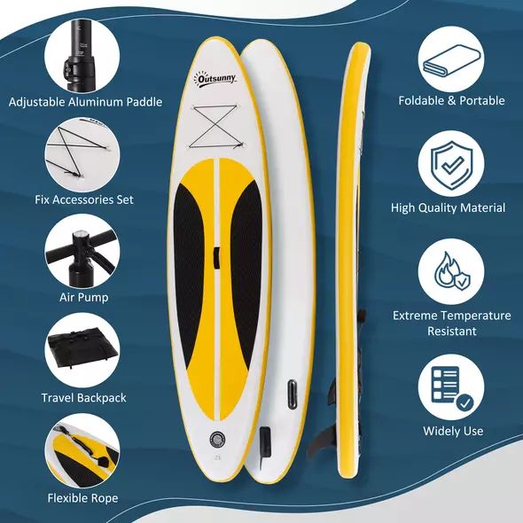 Outsunny 10' x 30" x 6" Inflatable Stand Up Paddle Board, Non-Slip & Ultra-Light Deck with ISUP Accessories, Adj Paddle, Backpack Bag, and Three Bottom Fins, for Youth Adults Beginner, White - 4