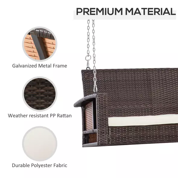 Outsunny 2 Seater Rattan Garden Swing Chair, Porch Swing Bench Loveseat with Cushion, Wicker Outdoor Hanging Swinging Seat with 2 Metal Chains, 250 KG Capacity for Patio, Balcony, Cream White - 4