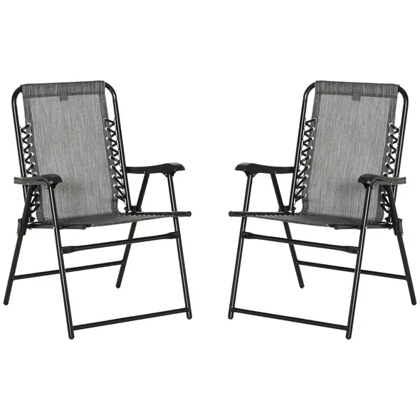 Outsunny 2 Pieces Foldable Chair Set, Outdoor Portable Loungers for Camping Pool Beach Deck, Lawn Chairs with Armrest Steel Frame, Grey - 2