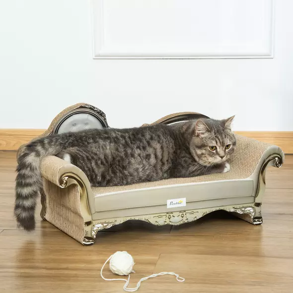 PawHut Cat Furniture, with Scratching Pad & Catnip - Brown - 2