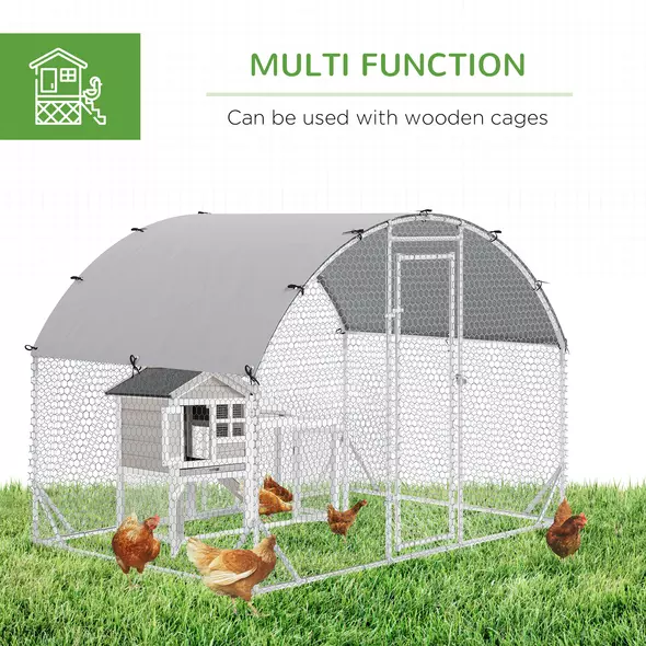 PawHut Walk In Chicken Run Galvanised Chicken Coop Hen Poultry House Cage Pet Playpen Garden with Water-Resist Cover, 2.8 x 1.9 x 2m - 5