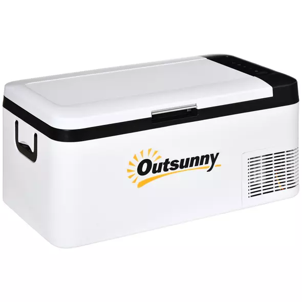 Outsunny 12V Car Refrigerator w/ LED Light & Foldable Handles, 18L Portable Compressor Cooler, Fridge Freezer with 12/24V DC and 110-240V AC for Campervan RV Boat Travel - 1