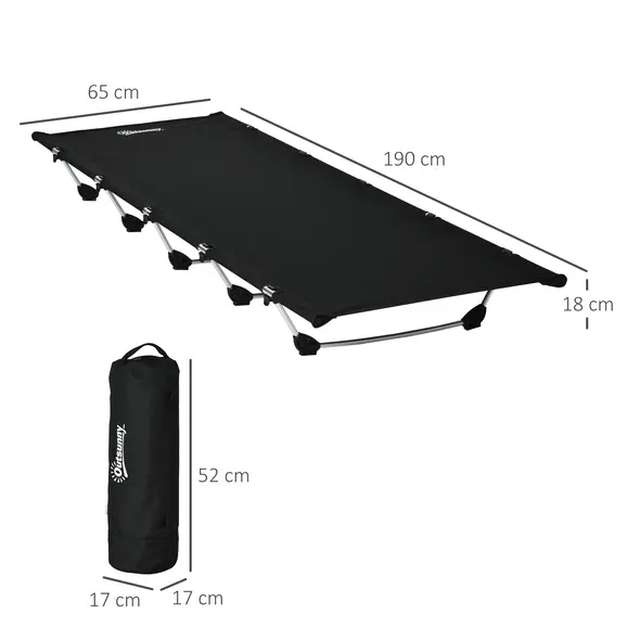 Outsunny Lightweight Camping Bed, Aluminium Portable Camp Cot w/ Strong Support 150kg and Carry Bag for Camping, Black - 3
