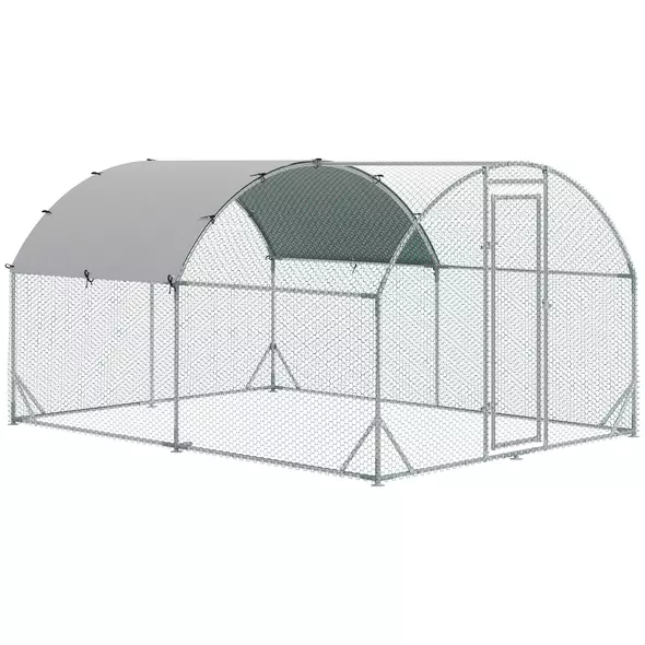 PawHut Walk In Chicken Run Galvanised Chicken Coop Hen Poultry House Cage Pet Playpen Garden with Water-Resist Cover, 2.8 x 3.8 x 2m - 1