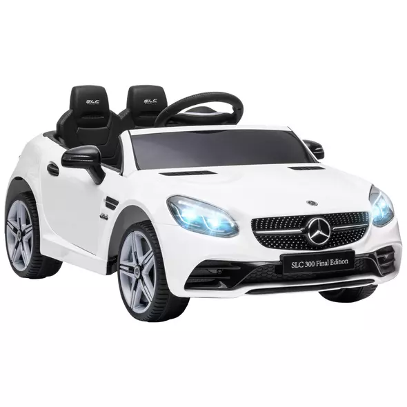 HOMCOM Benz SLC 300  Licensed 12V Kids Electric Ride On, with Music, Remote Control, LED Headlights, Horn, White - 1