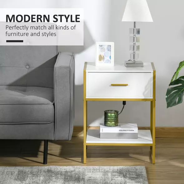 HOMCOM Modern Bedside Table - White - 4