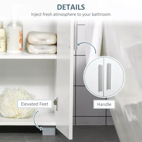 kleankin Modern Bathroom Floor Cabinet, Free Standing Linen Cabinet, Storage Cupboard with 3 Tier Shelves, White - 6