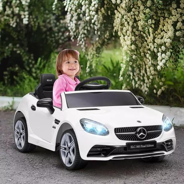 HOMCOM Benz SLC 300  Licensed 12V Kids Electric Ride On, with Music, Remote Control, LED Headlights, Horn, White - 2