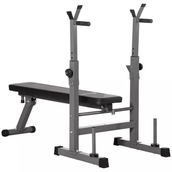 HOMCOM Adjustable Weight Bench, Foldable Bench, with Barbell Rack, Grey - 1