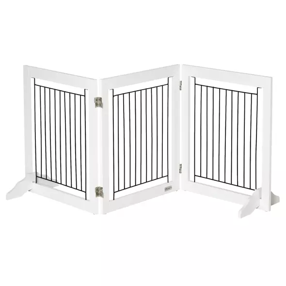 PawHut Foldable Pet Gate, with Three Panels & Two Support Feet - White - 8