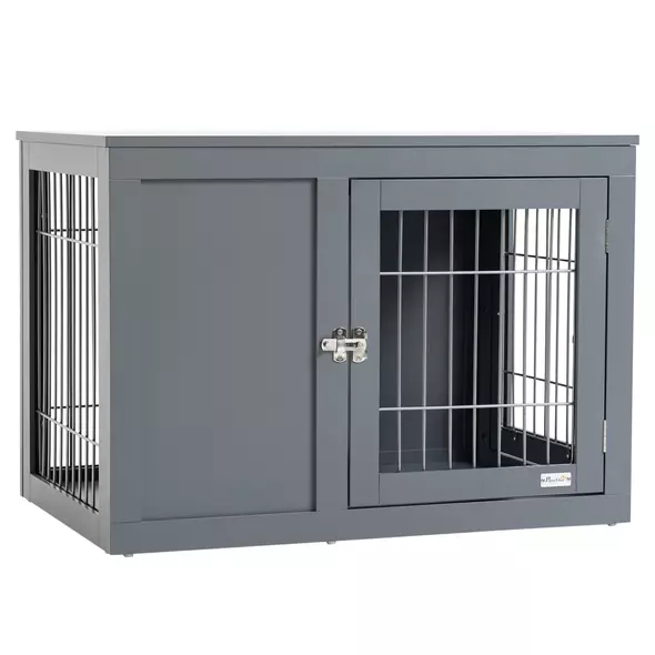 PawHut Furniture Style Dog Crate for Small and Medium Dogs, End Table Pet Cage with Two Lockable Doors - Grey - 1