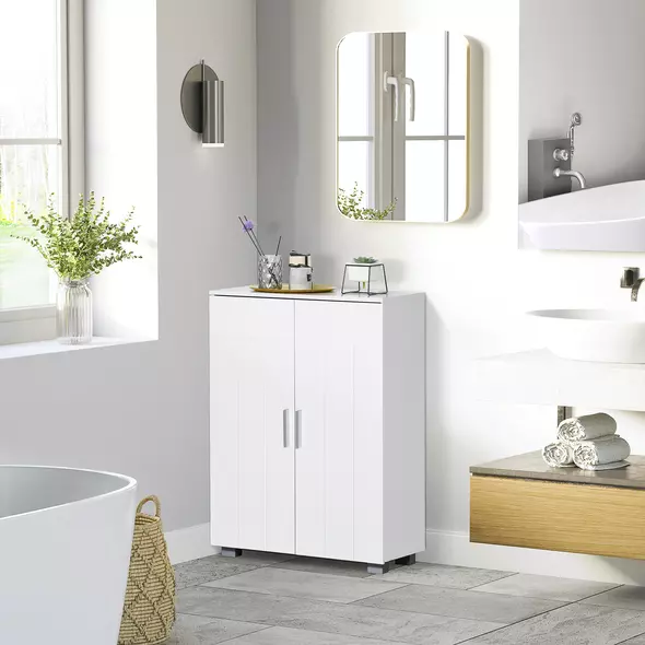 kleankin Modern Bathroom Floor Cabinet, Free Standing Linen Cabinet, Storage Cupboard with 3 Tier Shelves, White - 2