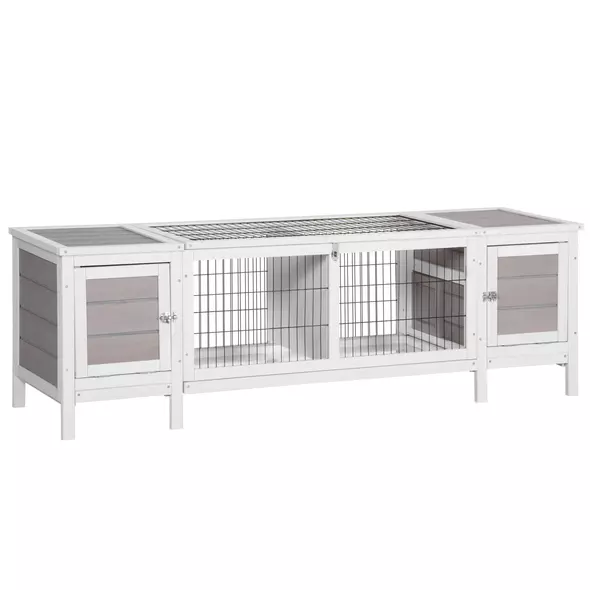 PawHut Rabbit Hutch and Run, with Removable Tray - Grey - 2