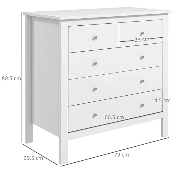 HOMCOM 5 Drawer Dresser for Bedroom, Modern Chest of Drawers, Wide Storage Unit for Living Room, Hallway, Closet, White - 3