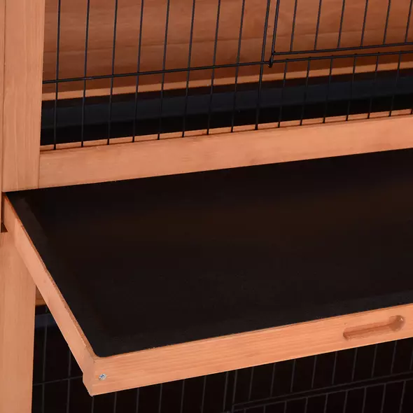 PawHut Rabbit Hutch Outdoor Guinea Pig Hutch Bunny Cage with No-Leak Trays, Divider, 136 x 50 x 93cm, Orange - 8
