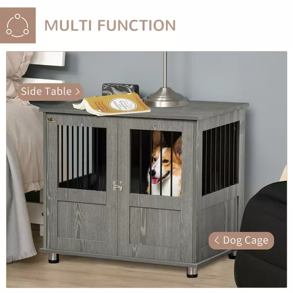 PawHut Dog Crate Table for Medium and Large Dogs with Magnetic Door for Indoor Use, 85 x 55 x 75 cm, Grey - 4
