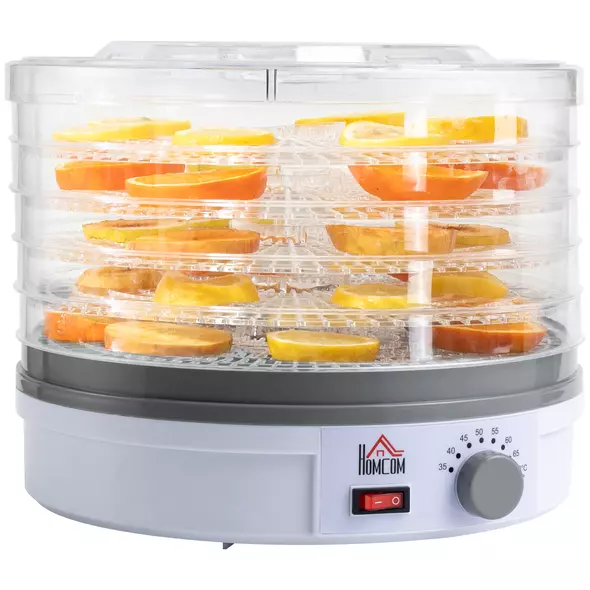HOMCOM 5 Tier Food Dehydrator, 245W Food Dryer Machine with Adjustable Temperature Control for Drying Fruit, Meat, Vegetable, Jerky and Pet Treat, White - 1