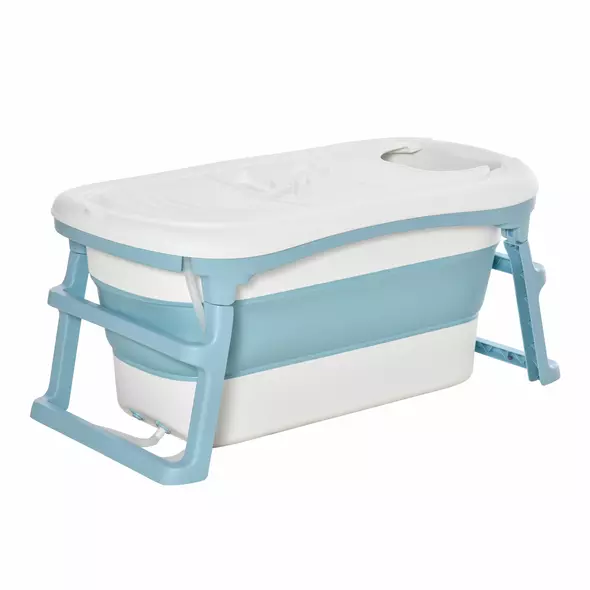 HOMCOM Foldable Bathtub Kids Bath Tub with Lid Large Freestanding Bathtubs Home Sauna for Toddler Children Teenage 1 - 12 Years - 1