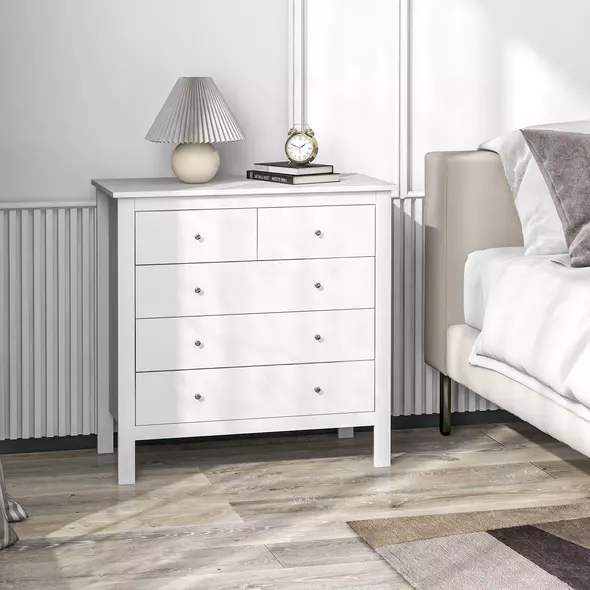 HOMCOM 5 Drawer Dresser for Bedroom, Modern Chest of Drawers, Wide Storage Unit for Living Room, Hallway, Closet, White - 2