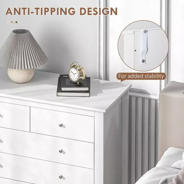 HOMCOM 5 Drawer Dresser for Bedroom, Modern Chest of Drawers, Wide Storage Unit for Living Room, Hallway, Closet, White - 6